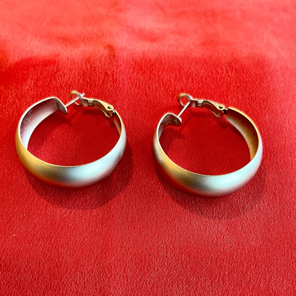Matt Finished, Silver Plated Hoop Earrings - Picture 10 of 16